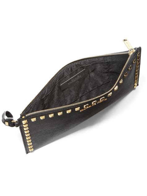 michael kors nam cluth capre whip metallic black|michael kors black wristlets.